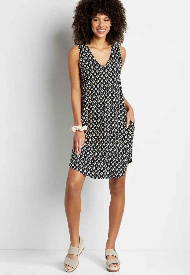 247 Black Mixed Print Shift Dress Women Maurices Dresses and Jumpsuits