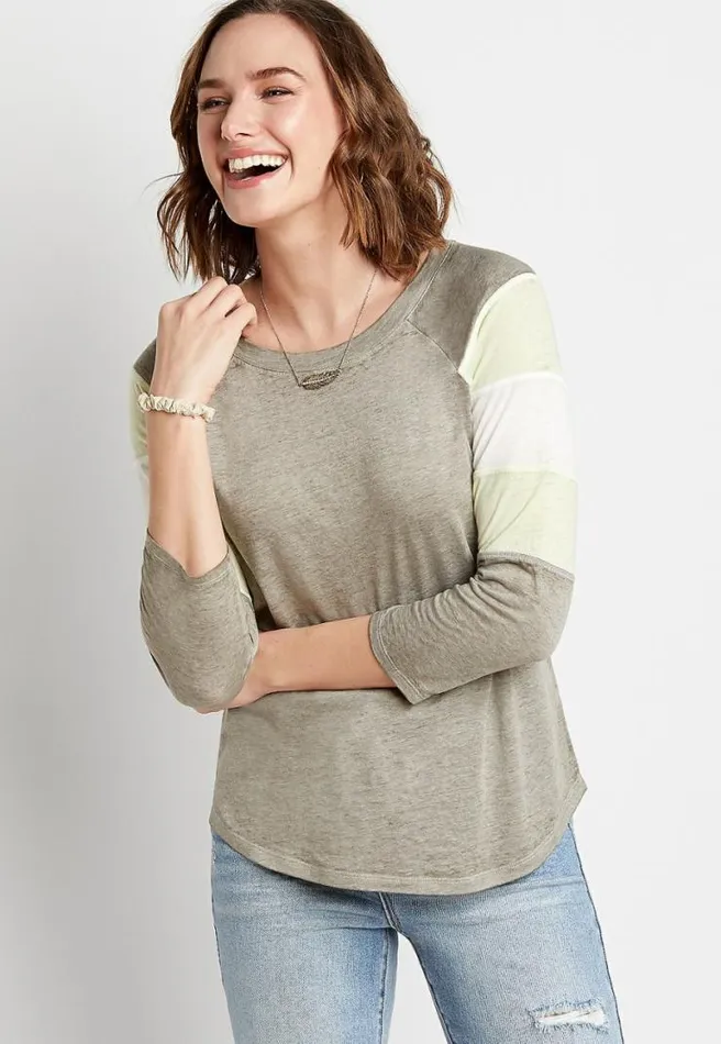 247 Gray Striped Baseball Tee Women Maurices Tops