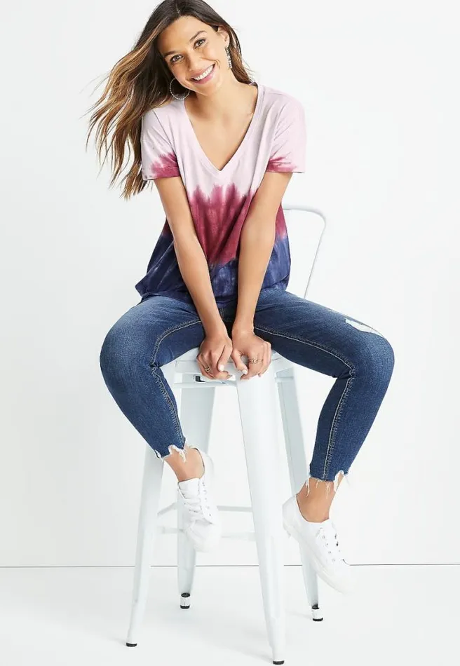 247 Ombre Tie Dye Drop Shoulder Tee Women Maurices Tops