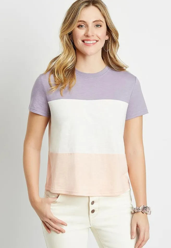 247 Purple Colorblock Crew Neck Cropped Tee Women Maurices Tops