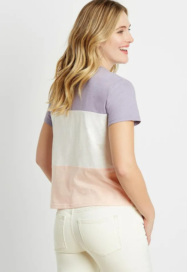 247 Purple Colorblock Crew Neck Cropped Tee Women Maurices Tops