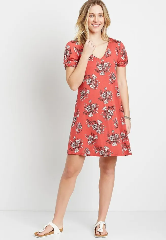 247 Red Floral Twist Sleeve Shift Dress Women Maurices Dresses and Jumpsuits