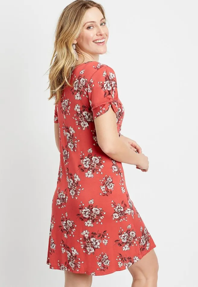 247 Red Floral Twist Sleeve Shift Dress Women Maurices Dresses and Jumpsuits