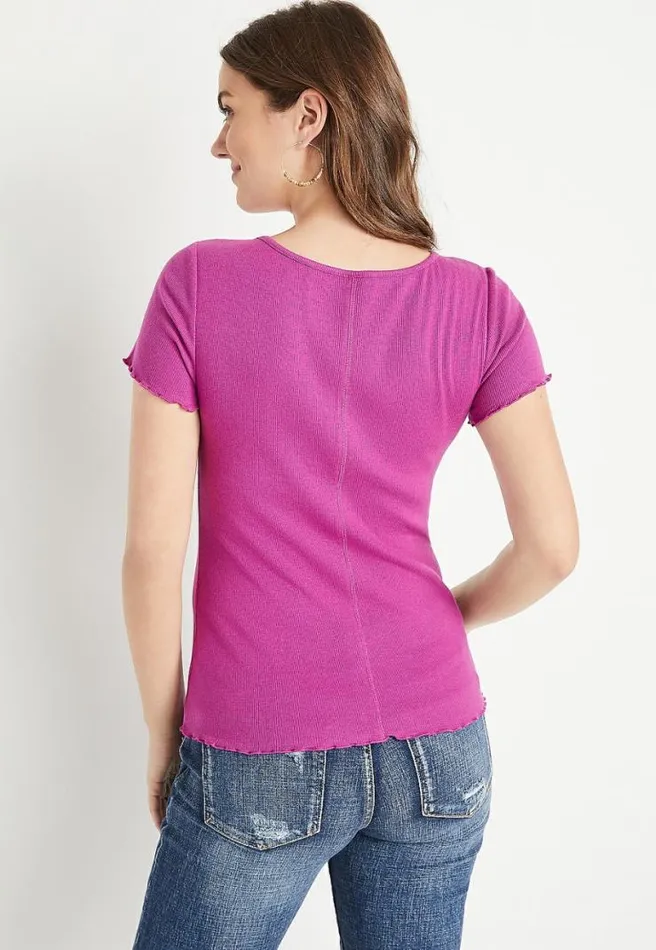 247 Solid Ribbed Lettuce Edge Tee Women Maurices Tops