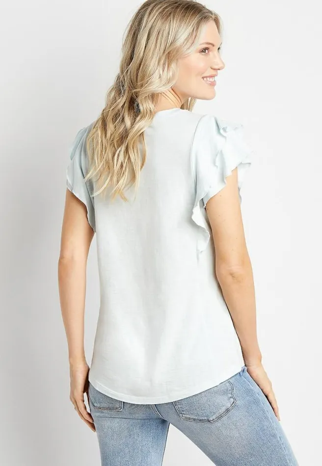 247 Solid Ruffle Sleeve Tee Women Maurices Tops
