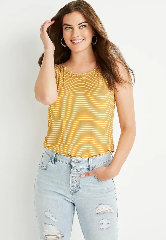 247 Yellow Striped High Neck Tank Top Women Maurices Tops