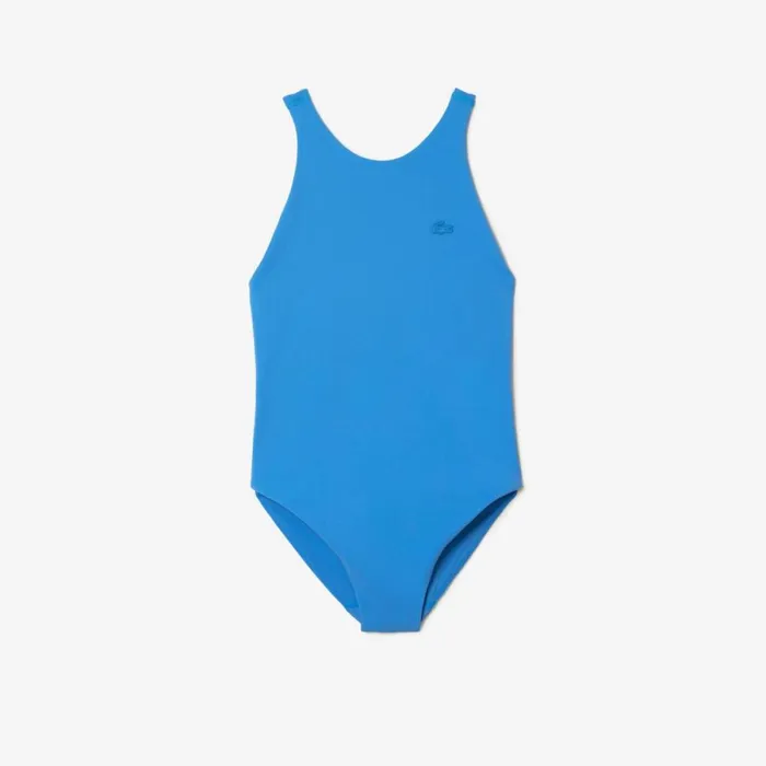 Activewear Women Lacoste Womens OnePiece Recycled Polyamide Swimsuit Ethereal Blue L99