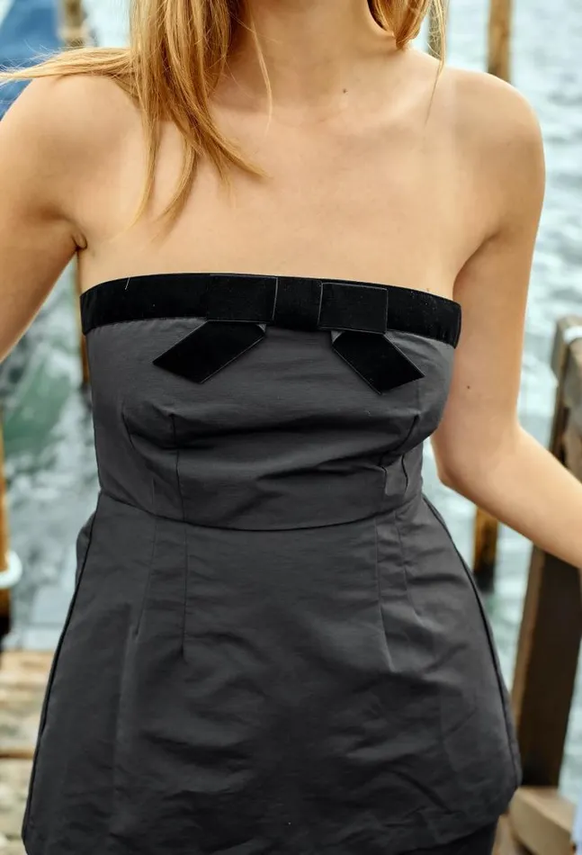 Adeline Faille Strapless Top With Velvet Bow Women Ciao Lucia Sleeveless Tops