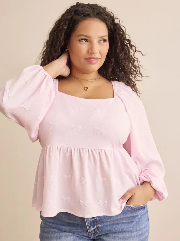 Aila Bow Textured Babydoll Top Ballerina Women Altar039d State Tops