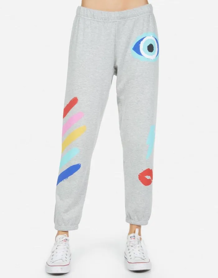 Alana Painted Evil Eye Heather Grey Women Lauren Moshi Crop Sweatpants