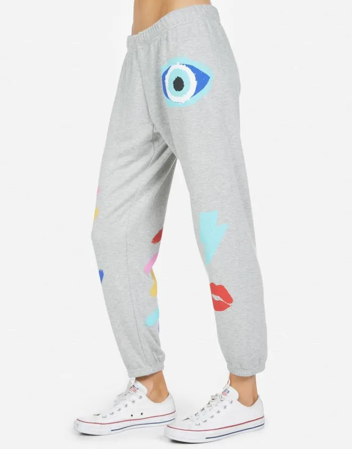 Alana Painted Evil Eye Heather Grey Women Lauren Moshi Crop Sweatpants