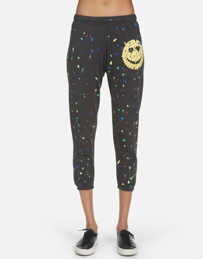 Alana Text Happy Face Onyx Women Lauren Moshi Crop Sweatpants