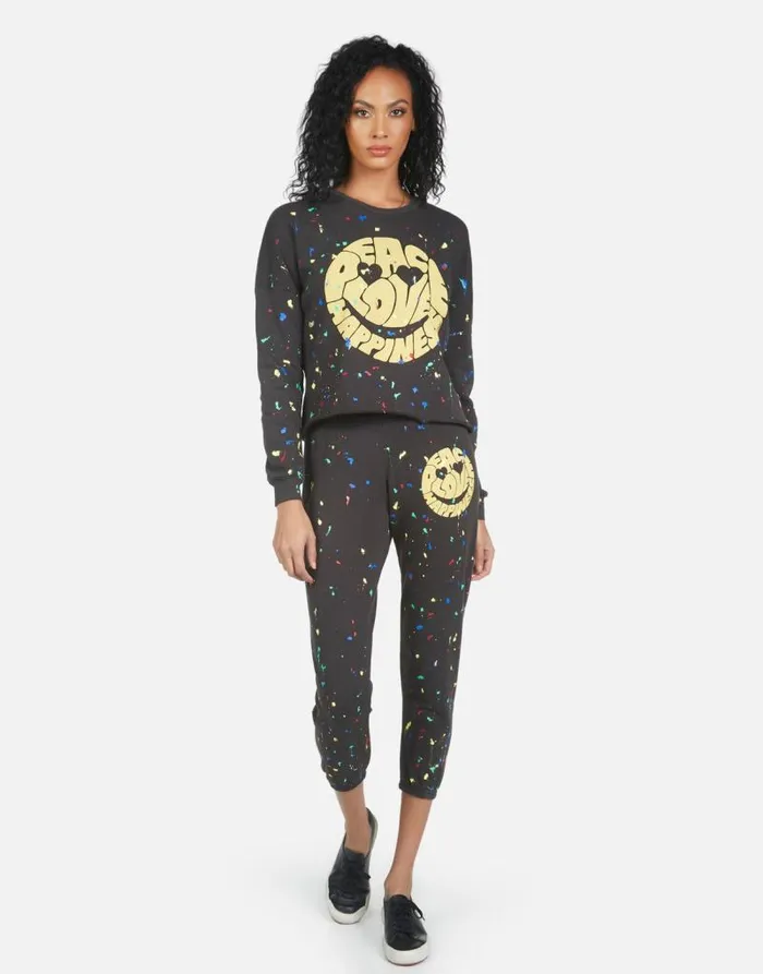 Alana Text Happy Face Onyx Women Lauren Moshi Crop Sweatpants