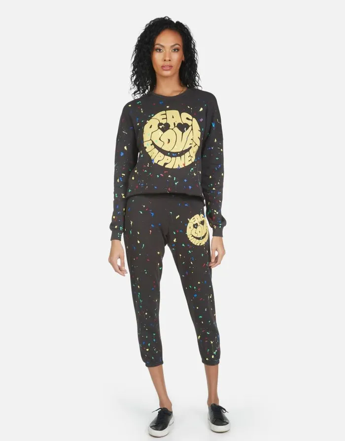 Alana Text Happy Face Onyx Women Lauren Moshi Crop Sweatpants