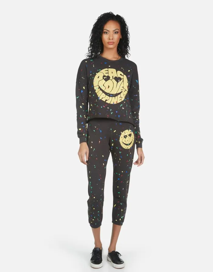 Alana Text Happy Face Onyx Women Lauren Moshi Crop Sweatpants