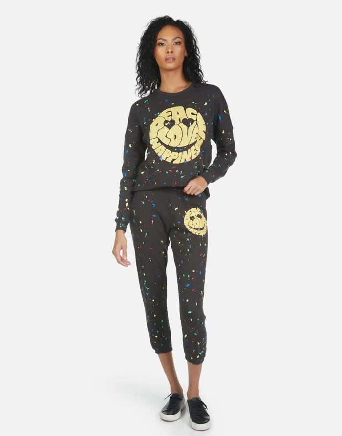 Alana Text Happy Face Onyx Women Lauren Moshi Crop Sweatpants
