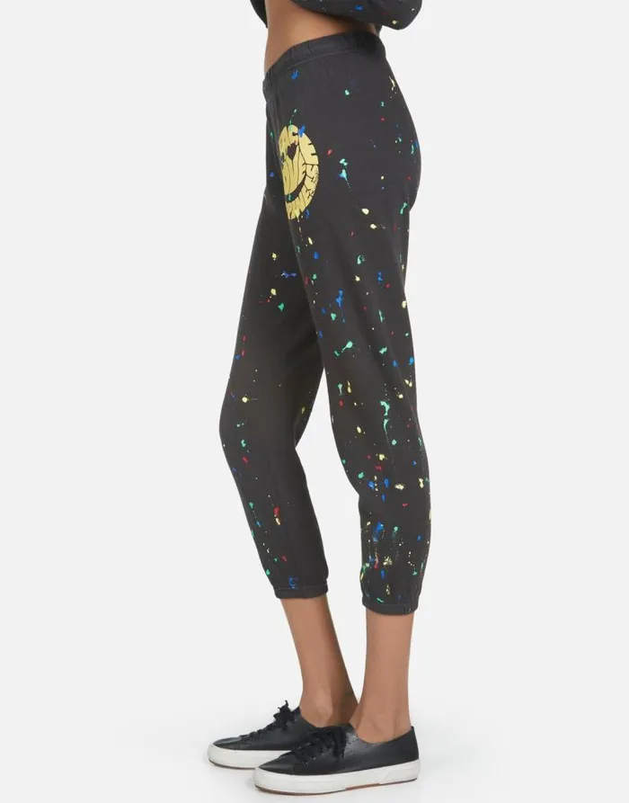 Alana Text Happy Face Onyx Women Lauren Moshi Crop Sweatpants