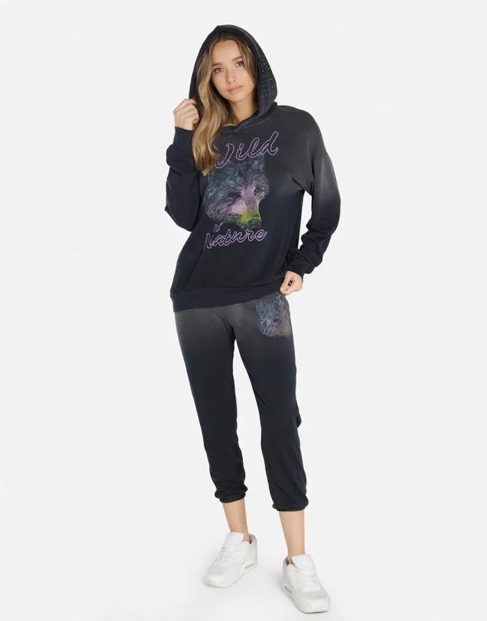 Alana Wild Wolf Jet Black Ombre Women Lauren Moshi Crop Sweatpants