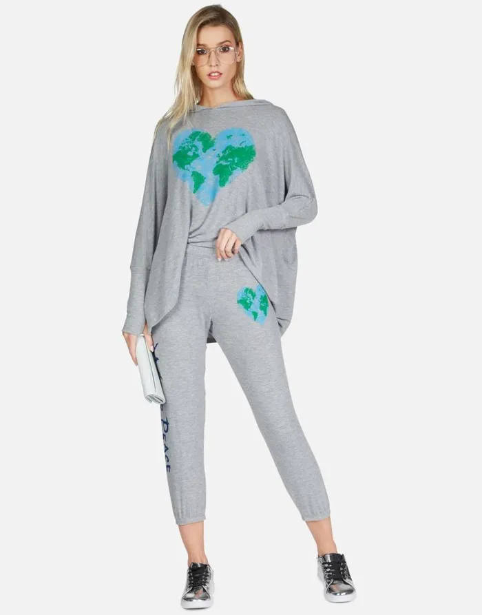 Alana World Love Heather Grey Women Lauren Moshi Crop Sweatpants