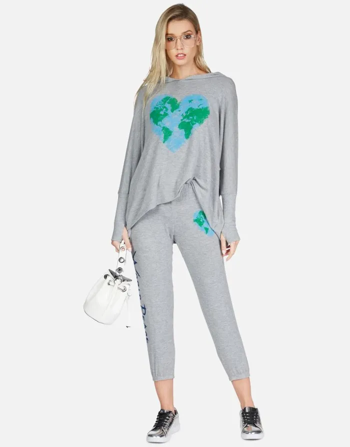 Alana World Love Heather Grey Women Lauren Moshi Crop Sweatpants