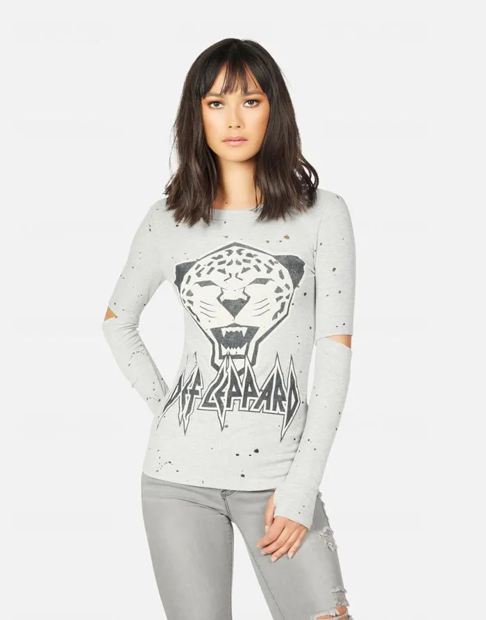 Amora Tiger Def Leppard Heather Grey Women Lauren Moshi Long Sleeve