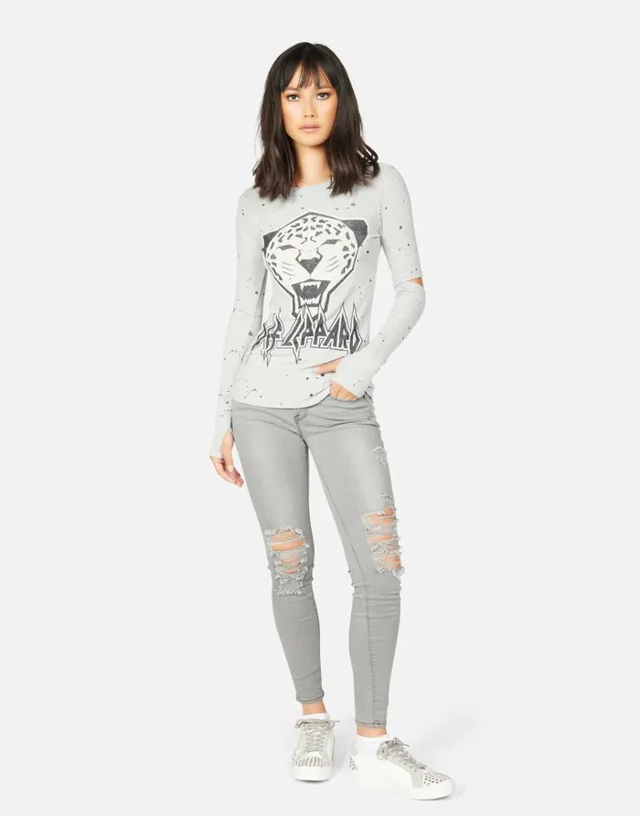 Amora Tiger Def Leppard Heather Grey Women Lauren Moshi Long Sleeve