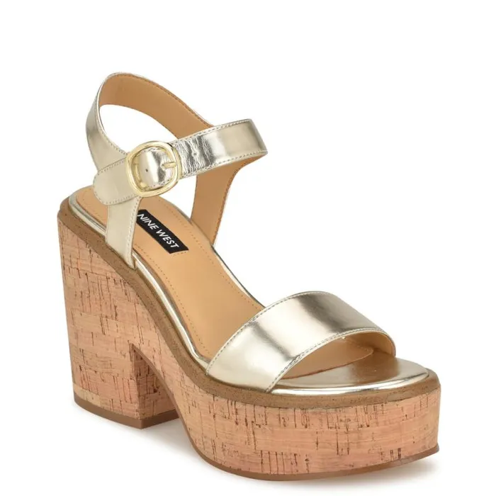 Amye Ankle Strap Wedge Sandals Platino Women Nine West Sandals Amye Ankle Strap Wedge Sandals Platino Women Nine West Sandals