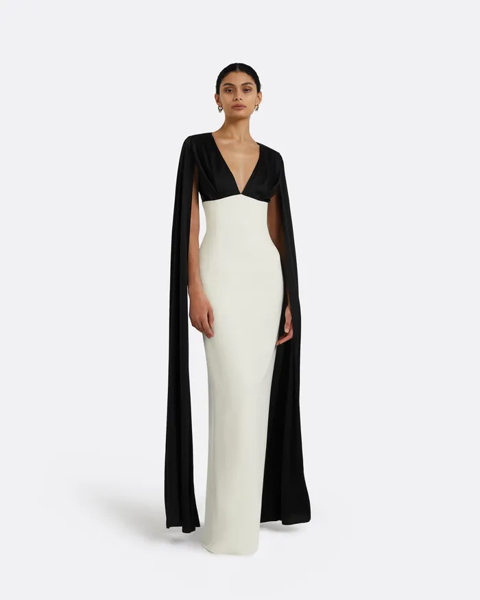 Angelina Ivory and Black Long Dress Black Icons Safiyaa Women