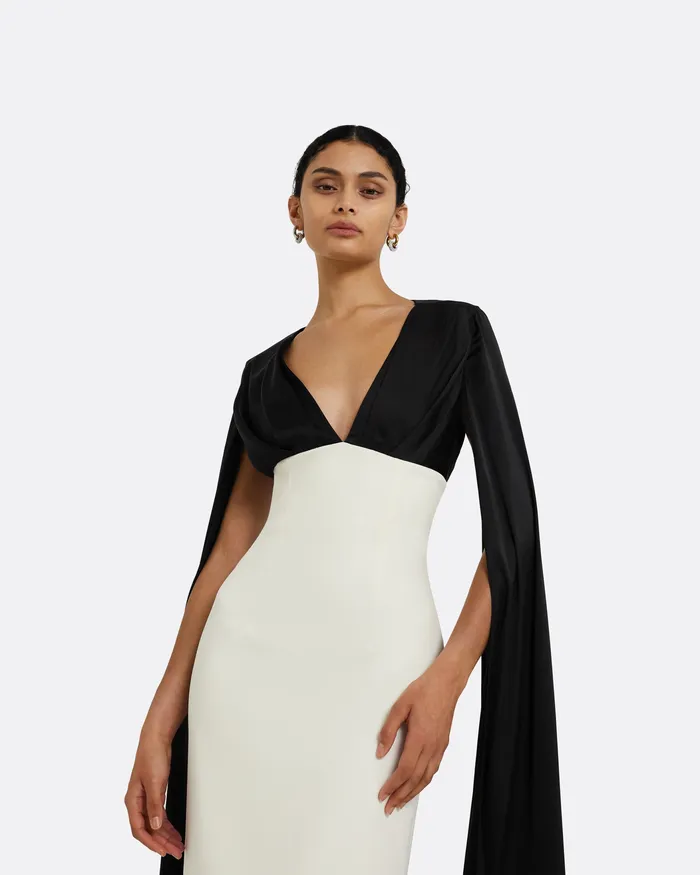 Angelina Ivory and Black Long Dress Black Icons Safiyaa Women