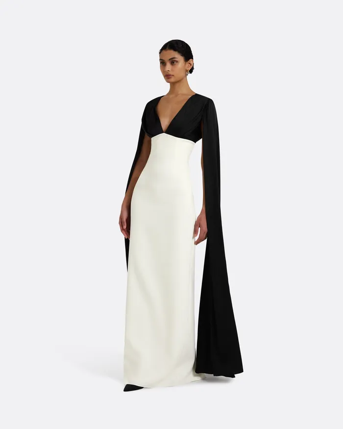 Angelina Ivory and Black Long Dress Black Icons Safiyaa Women