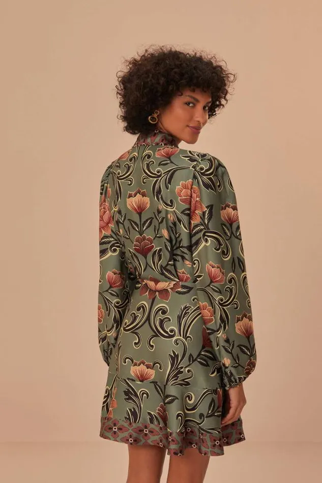 Arabesque Floral Green Long Sleeve Mini Dress Women FARM Rio Mini Dresses