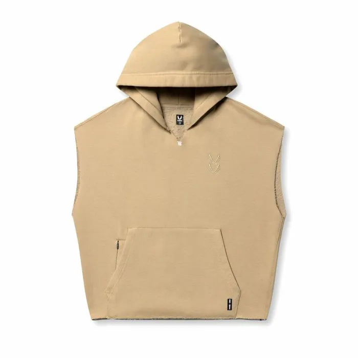 ASRV Hoodies and Sweatshirts Men Tech Essential Raw Hem Cutoff Hoodie Khaki
