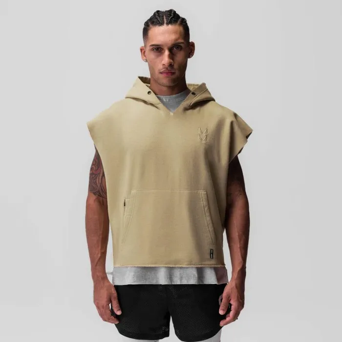 ASRV Hoodies and Sweatshirts Men Tech Essential Raw Hem Cutoff Hoodie Khaki