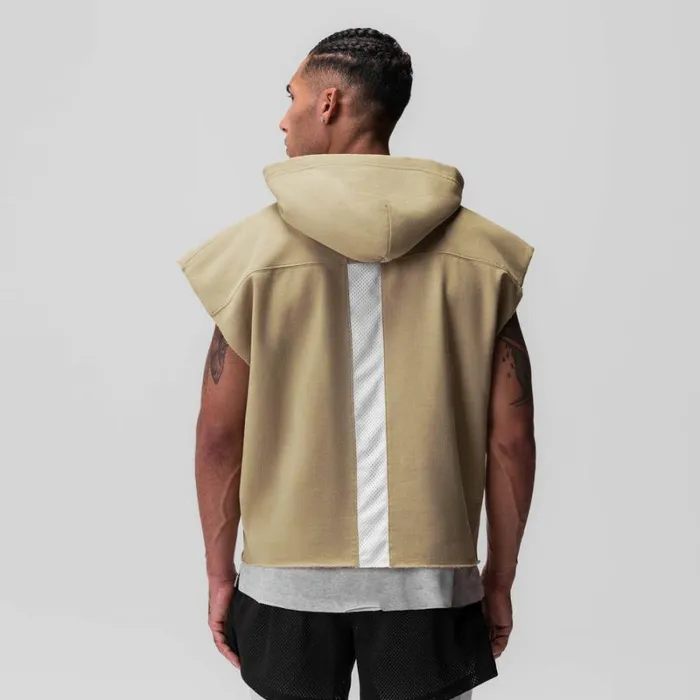 ASRV Hoodies and Sweatshirts Men Tech Essential Raw Hem Cutoff Hoodie Khaki