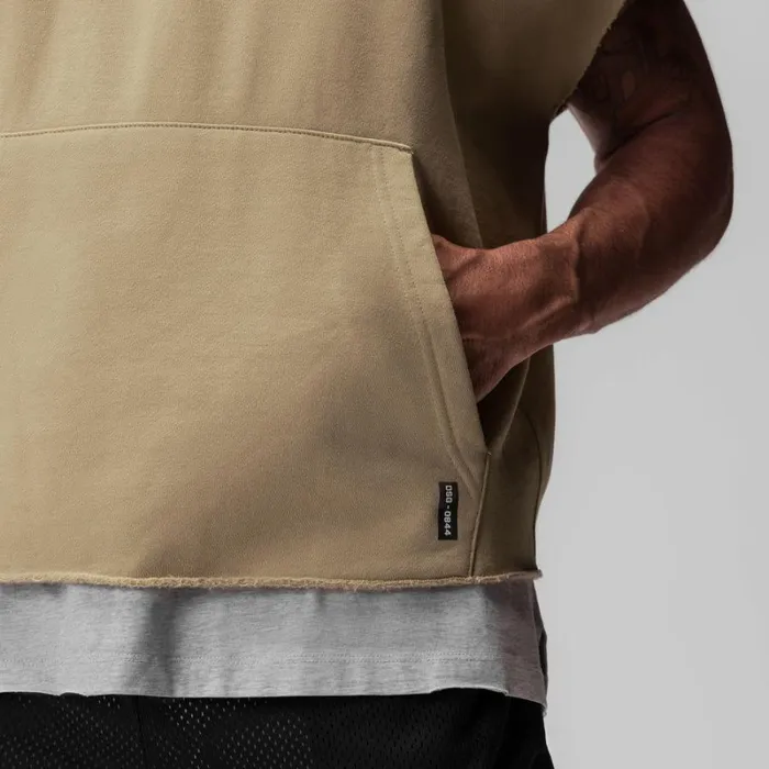 ASRV Hoodies and Sweatshirts Men Tech Essential Raw Hem Cutoff Hoodie Khaki