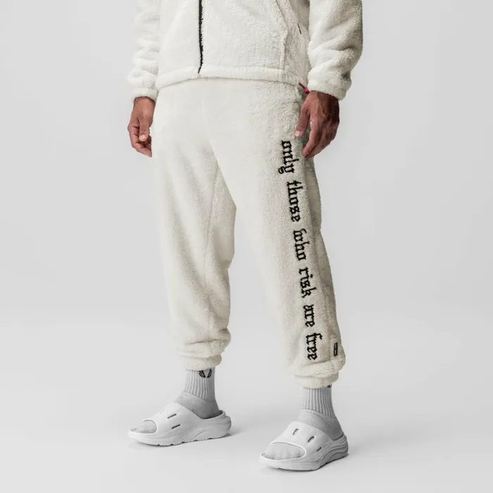 ASRV Joggers and Pants Men Sherpa Recovery Sweats Ivory Creamblack