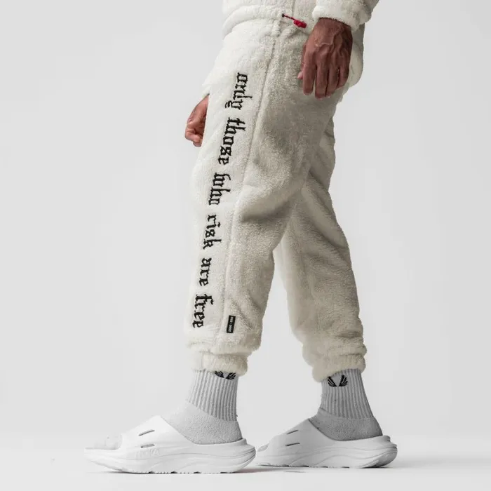 ASRV Joggers and Pants Men Sherpa Recovery Sweats Ivory Creamblack