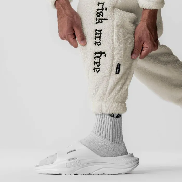 ASRV Joggers and Pants Men Sherpa Recovery Sweats Ivory Creamblack