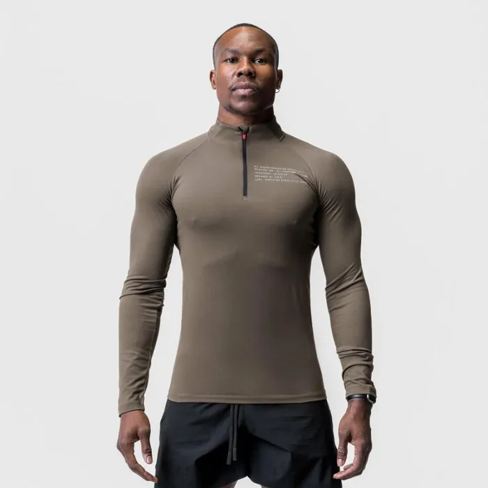 ASRV Long Sleeves Men Core Fitted Quarter Zip Deep Taupe