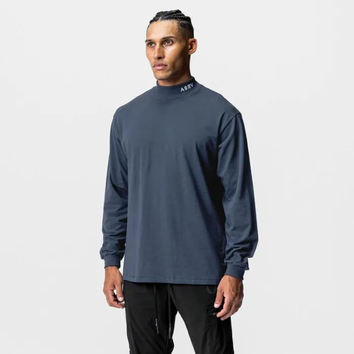 ASRV Long Sleeves Men CottonPlus Mock Neck Long Sleeve Navy