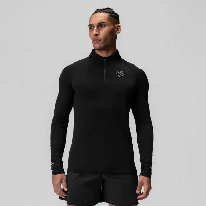 ASRV Long Sleeves Men Thermal Training Quarter Zip Black 034cyber034
