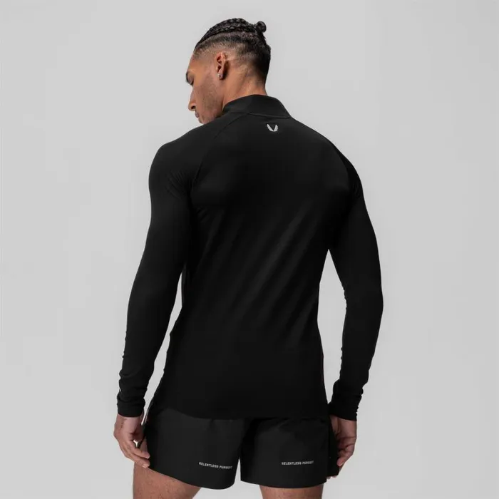 ASRV Long Sleeves Men Thermal Training Quarter Zip Black 034cyber034