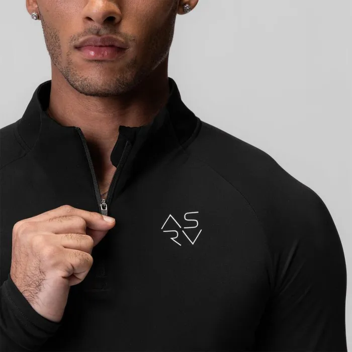 ASRV Long Sleeves Men Thermal Training Quarter Zip Black 034cyber034