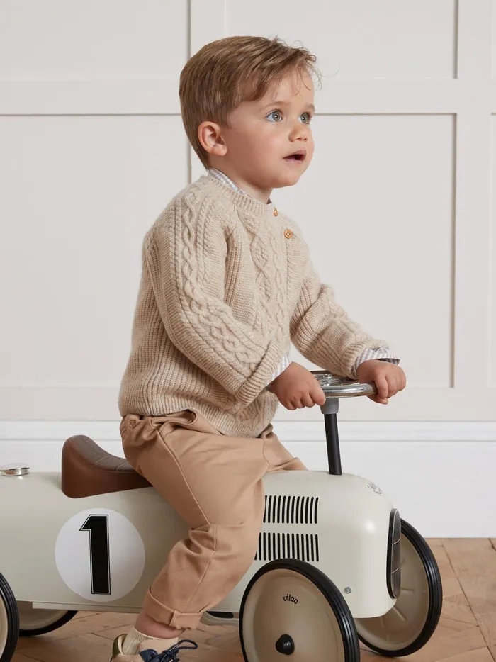 Baby Baby Boy Cyrillus CableKnit Wool Sweater Beige Chine