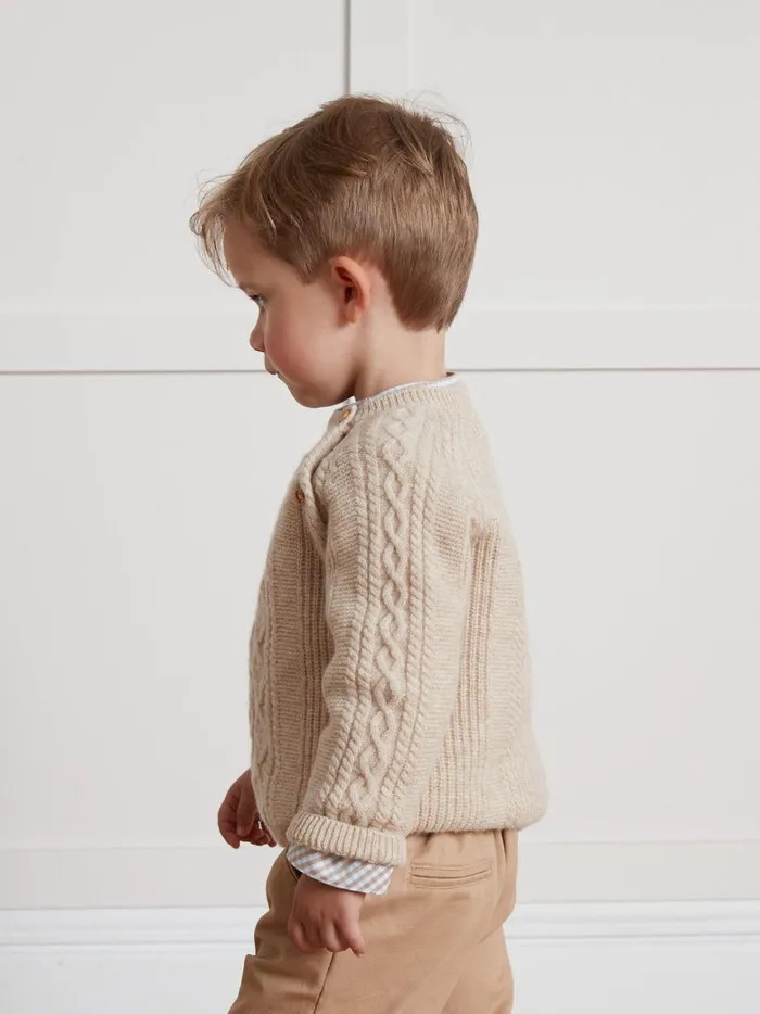 Baby Baby Boy Cyrillus CableKnit Wool Sweater Beige Chine