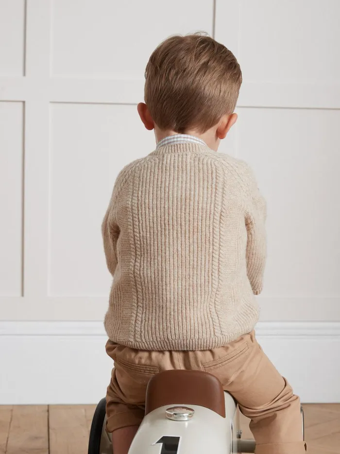 Baby Baby Boy Cyrillus CableKnit Wool Sweater Beige Chine