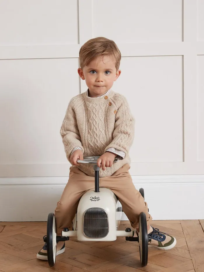 Baby Baby Boy Cyrillus CableKnit Wool Sweater Beige Chine