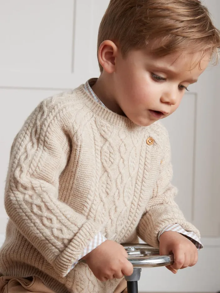 Baby Baby Boy Cyrillus CableKnit Wool Sweater Beige Chine