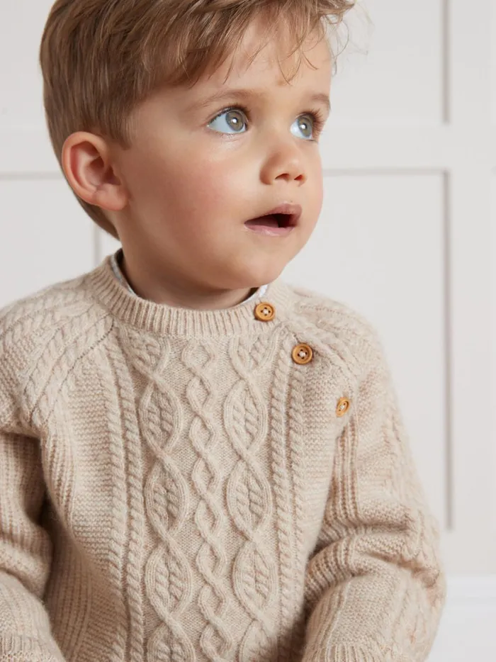 Baby Baby Boy Cyrillus CableKnit Wool Sweater Beige Chine