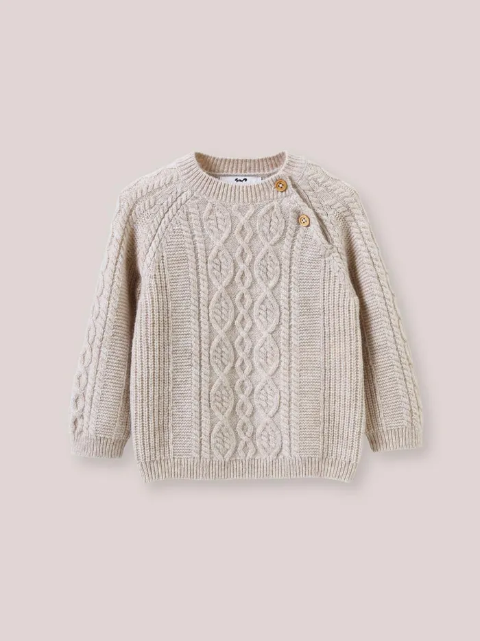 Baby Baby Boy Cyrillus CableKnit Wool Sweater Beige Chine
